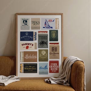 Boston Matchbooks Collage Print | Bar Cart Art (Digital Download)