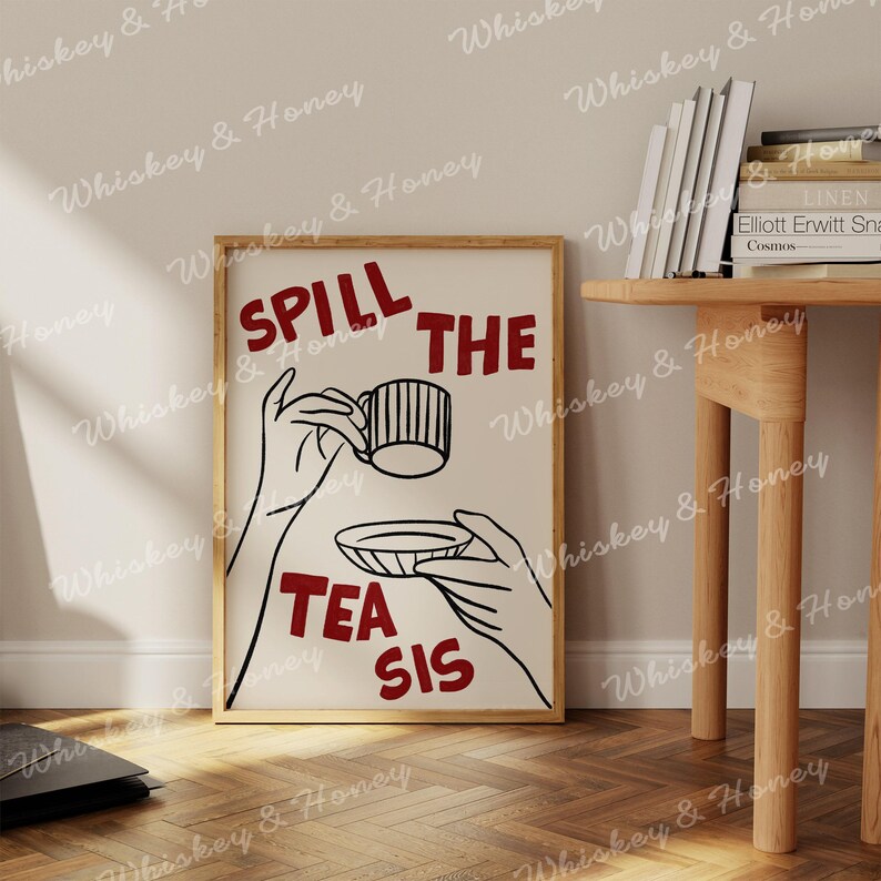 Spill the Tea Sis Art Print | Trendy Bar Cart Wall Decor - Etsy