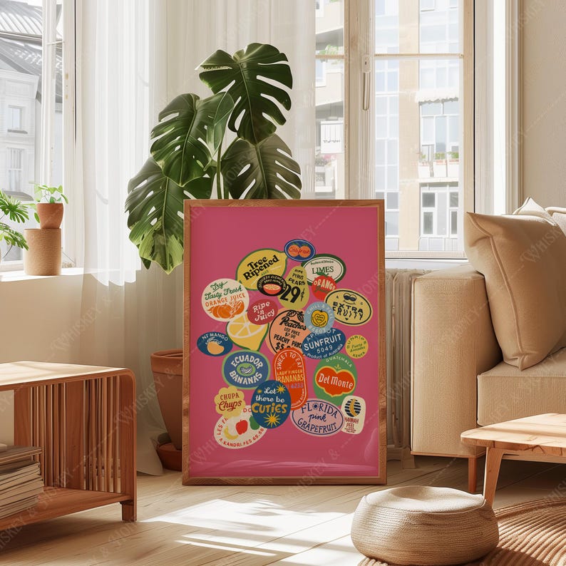 Lámina artística con pegatinas de frutas vintage / Decoración de cocina moderna de mediados de siglo imagen 7