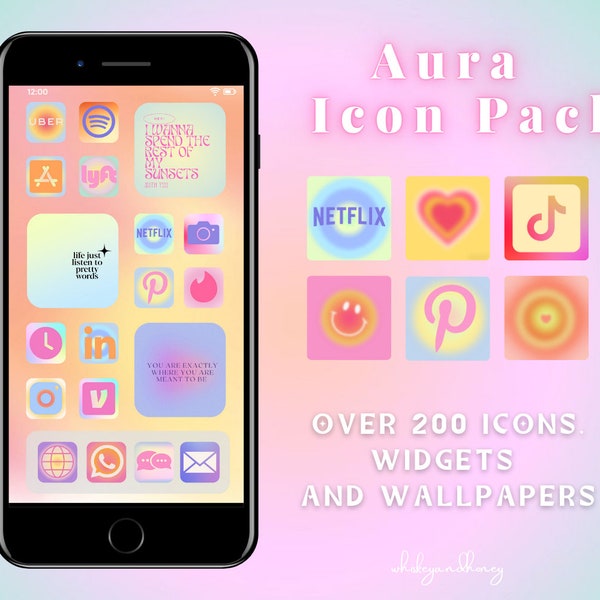 Aura Phone Icons Pack | Trendy Phone Icons | Iphone Icons | Android Icons | Digital Download | Danish Pastel Aesthetic | Aura Aesthetic