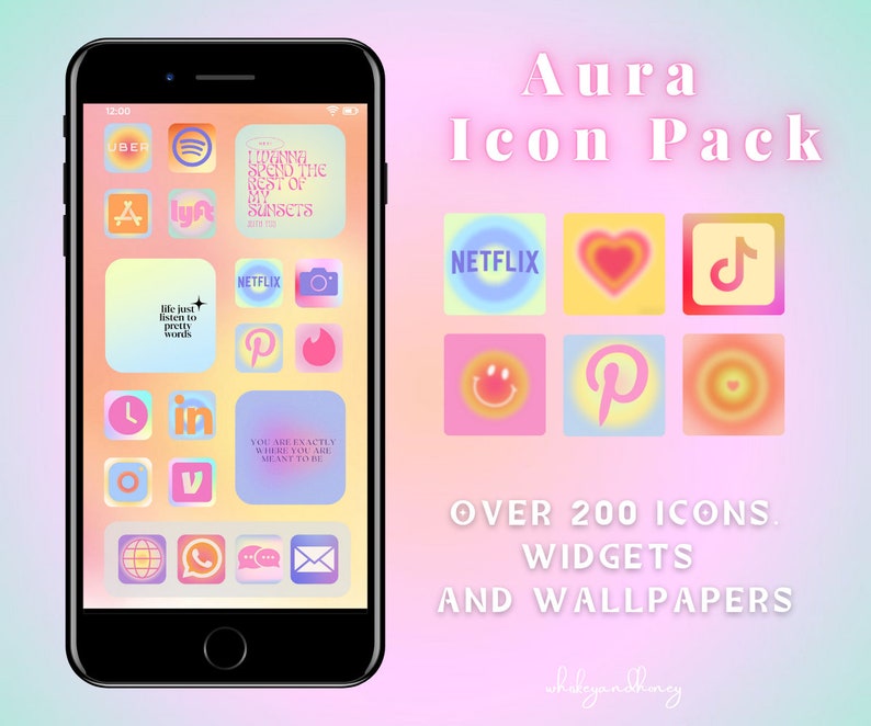 Aura Phone Icons Pack Trendy Phone Icons iPhone Icons Android Icons Digital Download Danish Pastel Aesthetic Aura Aesthetic image 1