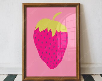 Erdbeere Kunstdruck | Preppy Pink Kitchen Poster (Digitaler Download)