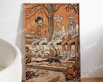 Spooky Cowboys Art Print | Vintage Western Halloween Poster (Digital Download)