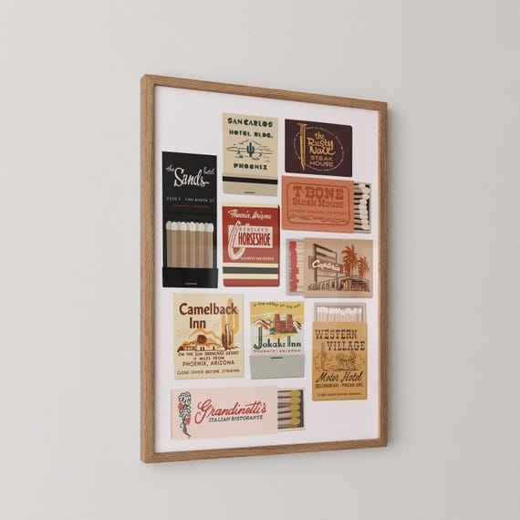 Vintage Phoenix Matchbook Art Print | Bar Cart Art | AZ Matchbox
