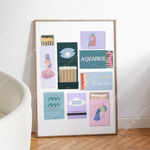 Descarga digital / Aquarius Matchbooks Art Print / Cartel de Acuario / Arte del Zodíaco / Cartel de arte de moda / Cool Girl Art / Matchbook Collage Art