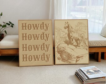 Vintage Tan Western Art Prints | Cowboy & Howdy (Digital Download)