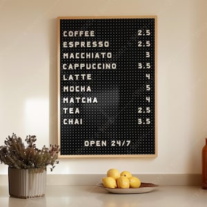 Digital Download | Coffee Bar Menu Black Art Print | Coffee Bar Art | Kitchen Art | Kitchen Wall Art | Coffee Poster | Cute Home Decor |