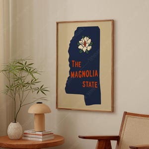 Descarga digital / Póster del estado de Magnolia / Póster de Misisipi / Póster del estado / Arte de viaje / Arte mural del estado de Misisipi / Idea de regalo