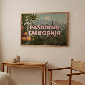 Pobieranie cyfrowe | Sztuka vintage Pasadena California | Plakat California | Sztuka retro | Sztuka vintage na pocztówkach | Sztuka podróżnicza |