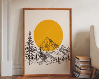Sunset Mountain Line Art Print | Trendy Home Decor (Digital Download)