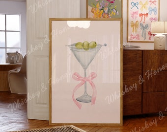 Digital Download | Bows and Martinis Art Print | Watercolor Art Print | Bar Cart Art | Trendy Art | Croquette Art | Martini Poster | Preppy