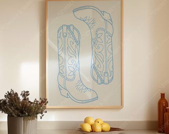 Blue Cowboy Boots Art Print | Western Cowgirl Decor (Digital Download)