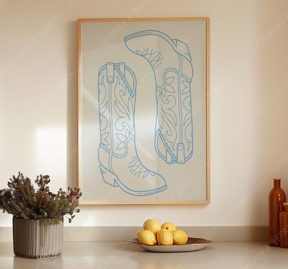 Blue Cowboy Boots Art Print | Western Cowgirl Decor (Digital Download)