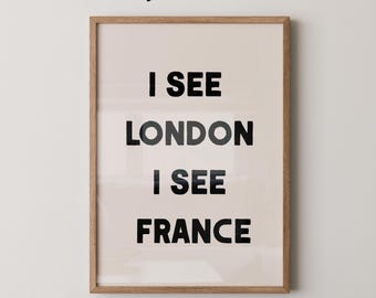 Lámina artística "Veo Londres, Francia" / Decoración divertida para el baño