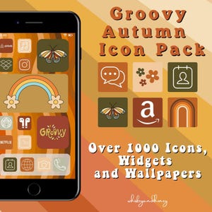 Groovy Autumn Phone Icons Pack | IOS & Android (Digital Download)