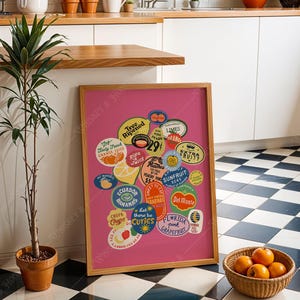Vintage Fruit Stickers Art Print | Pink Kitchen Decor (Digital Download) image 5