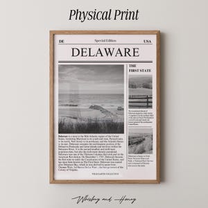 Physical Print| Delaware State Art Poster | Newspaper Art | Black and White Art | Delaware Poster | Delaware Art Print | Travel Poster