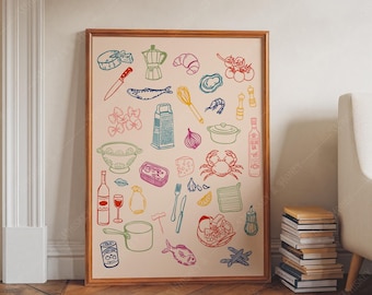 Kitchen Food Art Print | Trendy Ingredients Illustration (Digital Download)