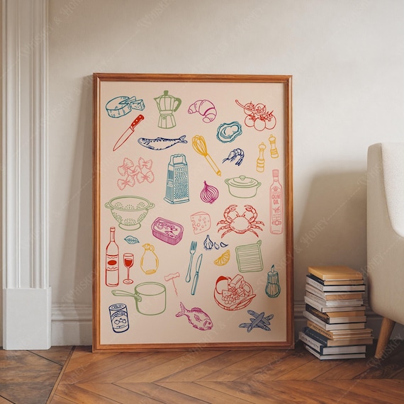 Kitchen Food Art Print | Trendy Ingredients Illustration (Digital Download)