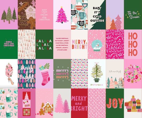 Download Preppy Christmas Pink Collage Wallpaper