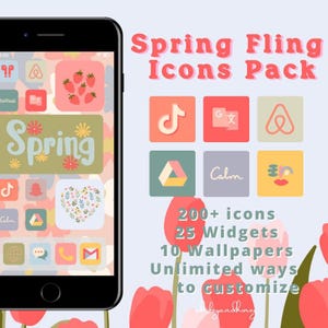 Paquete de iconos de teléfono Spring Fling dibujados a mano / Portadas de aplicaciones en tonos pastel (Descarga digital)
