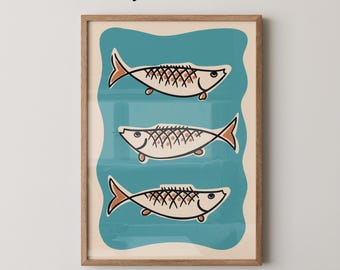 Vintage Fish Art Print | Mid-Century Modern Kitchen Decor