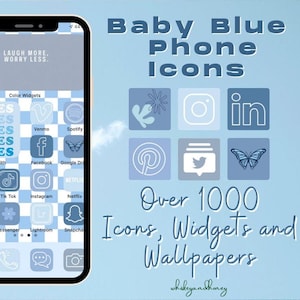 Baby Blue Aesthetic Phone Icons Pack | Iphone IOS14 and Android Icons | IOS 14 Widget Covers