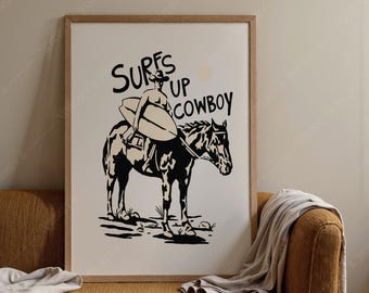 Surfing Cowboy Art Print | Western Home Decor (Digital Download)