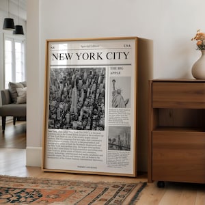 Descarga digital / Póster de la ciudad de Nueva York / Arte mural de viajes / Póster de periódico / Arte minimalista / Póster estatal / Arte de Nueva York / Arte mural de Nueva York