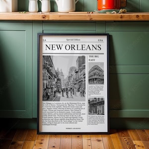 Descarga digital / Póster de la ciudad de Nueva Orleans / Arte mural de viajes / Póster de periódico / Arte minimalista / Póster estatal / Arte de Nueva Orleans / Póster de viajes