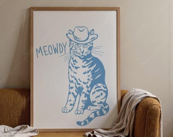Lámina de gato vaquero / Decoración del hogar del oeste (Descarga digital)