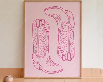 Pink Cowgirl Boots Art Print | Western Home Decor (Digital Download)