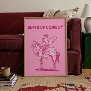 Pink Surfs Up Cowboy Art Print | Coastal Cowgirl Decor (Digital Download) image 1