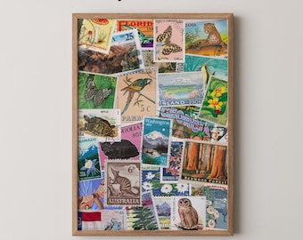 Impresión artística de sellos antiguos / Póster de viajes moderno de mediados de siglo