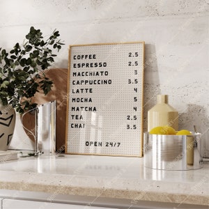 Download digital | Impressão de arte de menu de cafeteria | Arte de cafeteria | Arte de cozinha | Arte de parede de cozinha | Pôster de café | Decoração fofa para casa | Arte de café