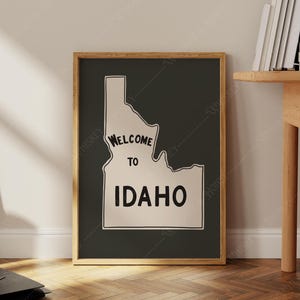 Descarga digital / Impresión artística de "Bienvenido a Idaho" / Póster de viaje / Póster de Idaho / Póster de viaje vintage / Señal de tráfico estatal / Arte de oficina