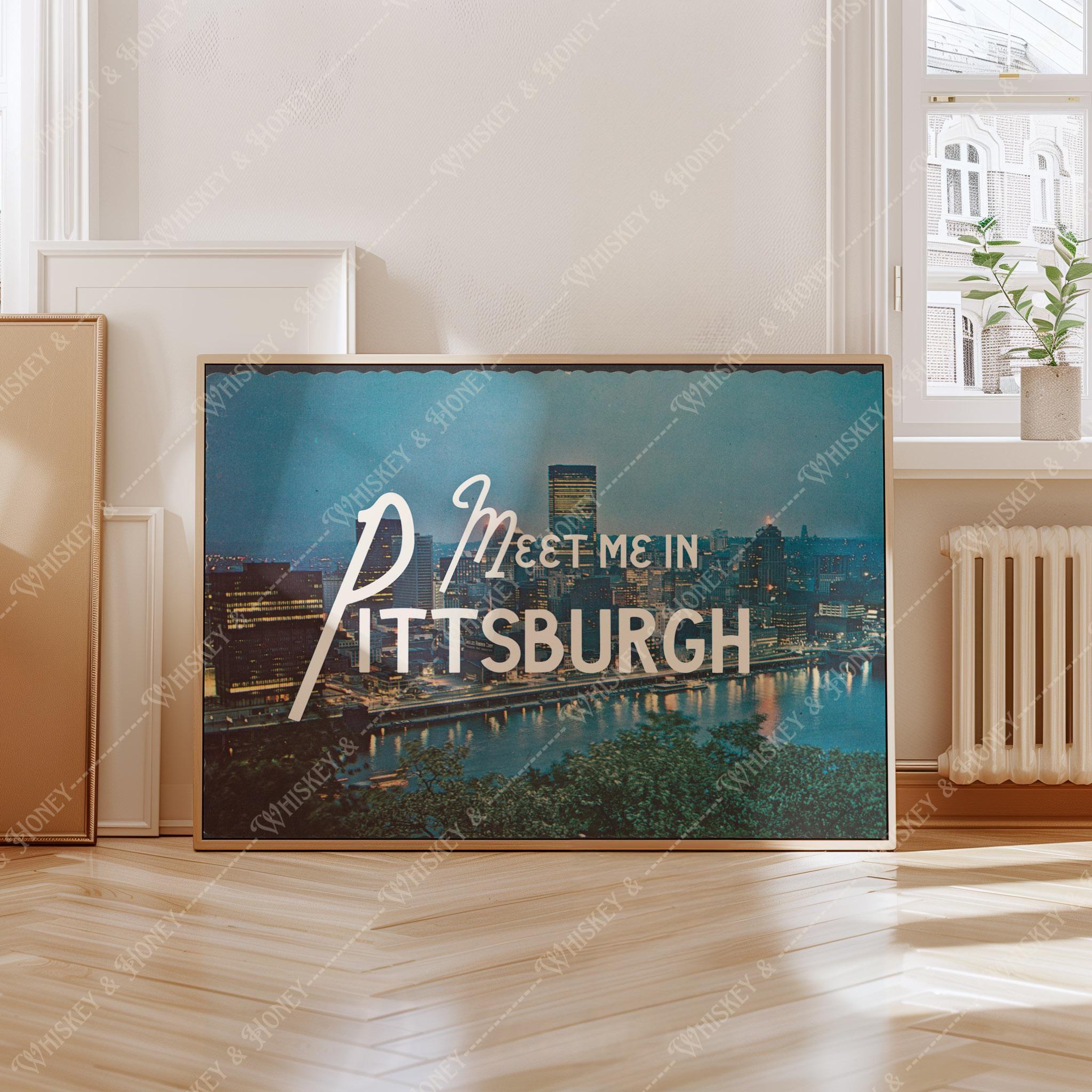 Pittsburgh Art Print | Vintage Travel Poster, Bar Cart Decor - Etsy