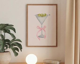 Watercolor Martini Print | Bar Cart Art, Preppy Decor (Digital Download)