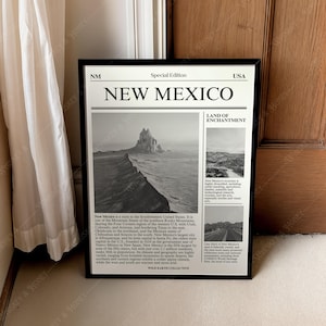 Descarga digital / Póster de arte del estado de Nuevo México / Arte de periódico / Póster de arte estatal en blanco y negro / Póster de viaje / Impresión de arte minimalista /