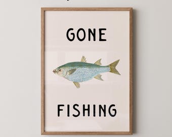 Physical Poster | Gone Fishing Art Print | Cute Wall Art | Boys Room Art Print | Fishing Poster | Western Art | Fishing Decor | Fish Art