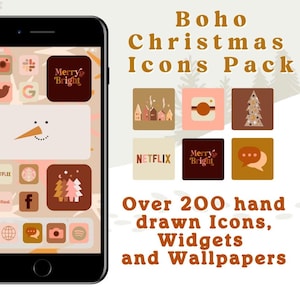 Boho Christmas App Icons | 200+ Hand-Drawn Phone Covers (IOS & Android)