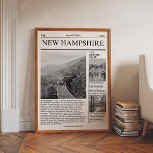 Descarga digital / Póster de arte del estado de New Hampshire / Arte de periódico / Póster de arte estatal en blanco y negro / Póster de viaje / Impresión de arte minimalista /