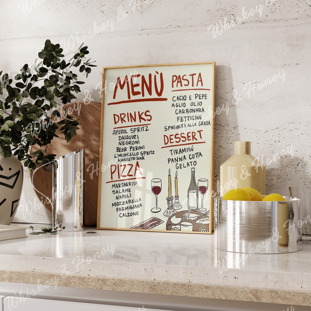Digital Download Italian Menu Art Print Kitchen Wall Art Kitchen Poster