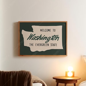 Descarga digital / Impresión artística del cartel "Bienvenido a Washington" / Arte estatal / Póster de viaje / Póster del estado de Washington / Ideas de arte de galería /