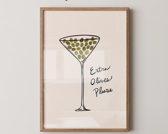 Martini Olive Art Print | Bar Cart Gallery Wall Decor