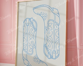 Digital Download Art Print | Blue Boots Art Print | Western Art Print | Cowgirl Decor | Coastal Cowgirl Art | Cowboy Boots Illustration |