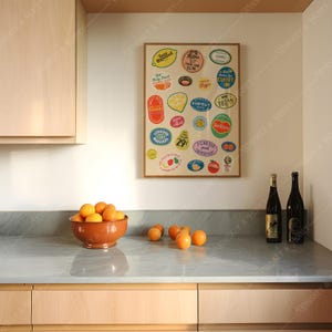 Vintage Fruit Stickers Art Print | Retro Kitchen Decor (Digital Download) image 3