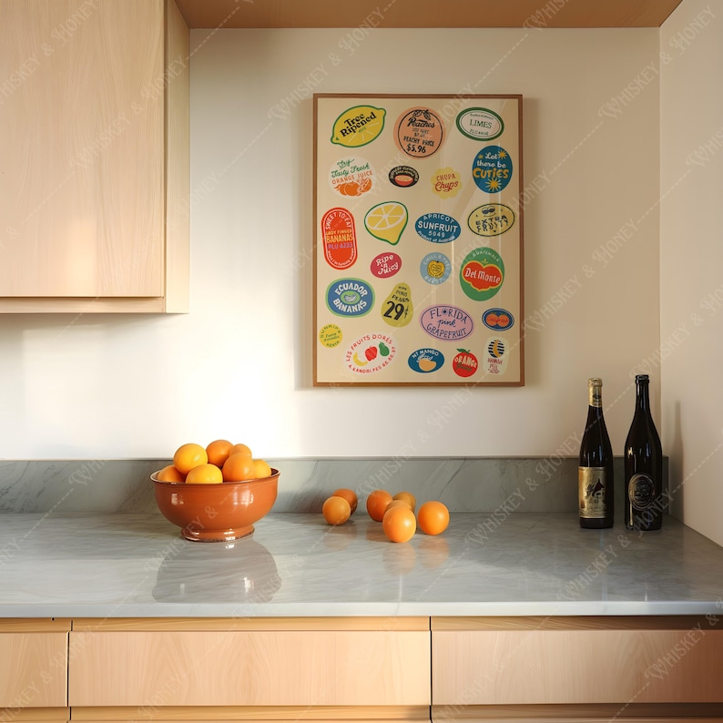 Vintage Fruit Stickers Art Print | Retro Kitchen Decor (Digital Download) image 3