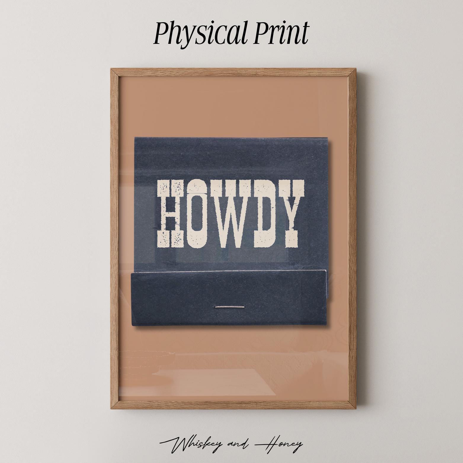 Physical Print | Howdy Matchbook Art Print | Matchbook Poster | Western Wall Art | Vintage Art | Trendy Wall Art | Bar Cart Art |Howdy Art