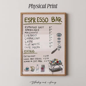 Impressão artística de cardápio de bar de café expresso | Impressão artística de café | Arte de parede de cozinha | Impressão artística de cafeteria | Arte fofa de cozinha | Impressão grande | Impressão física